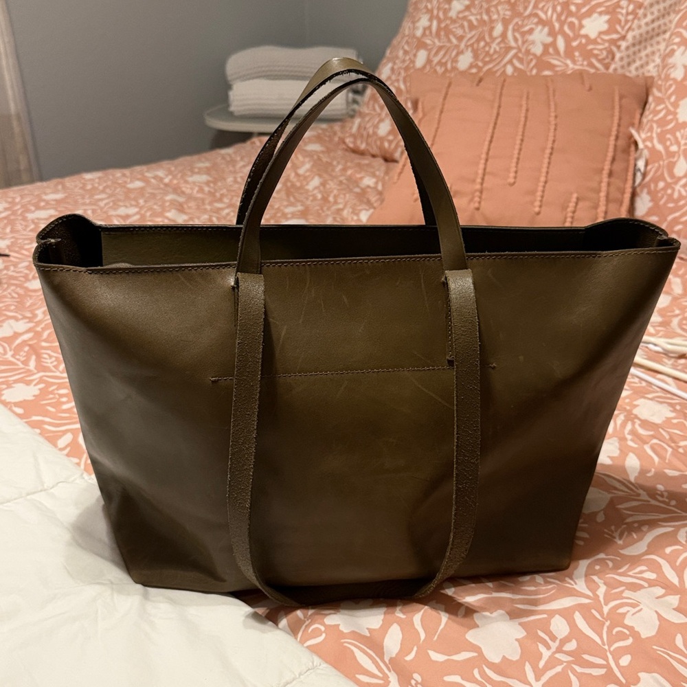 Madewell The Zip-Top Essential Tote 100% Leather 2 Way Bag Burnt Olive